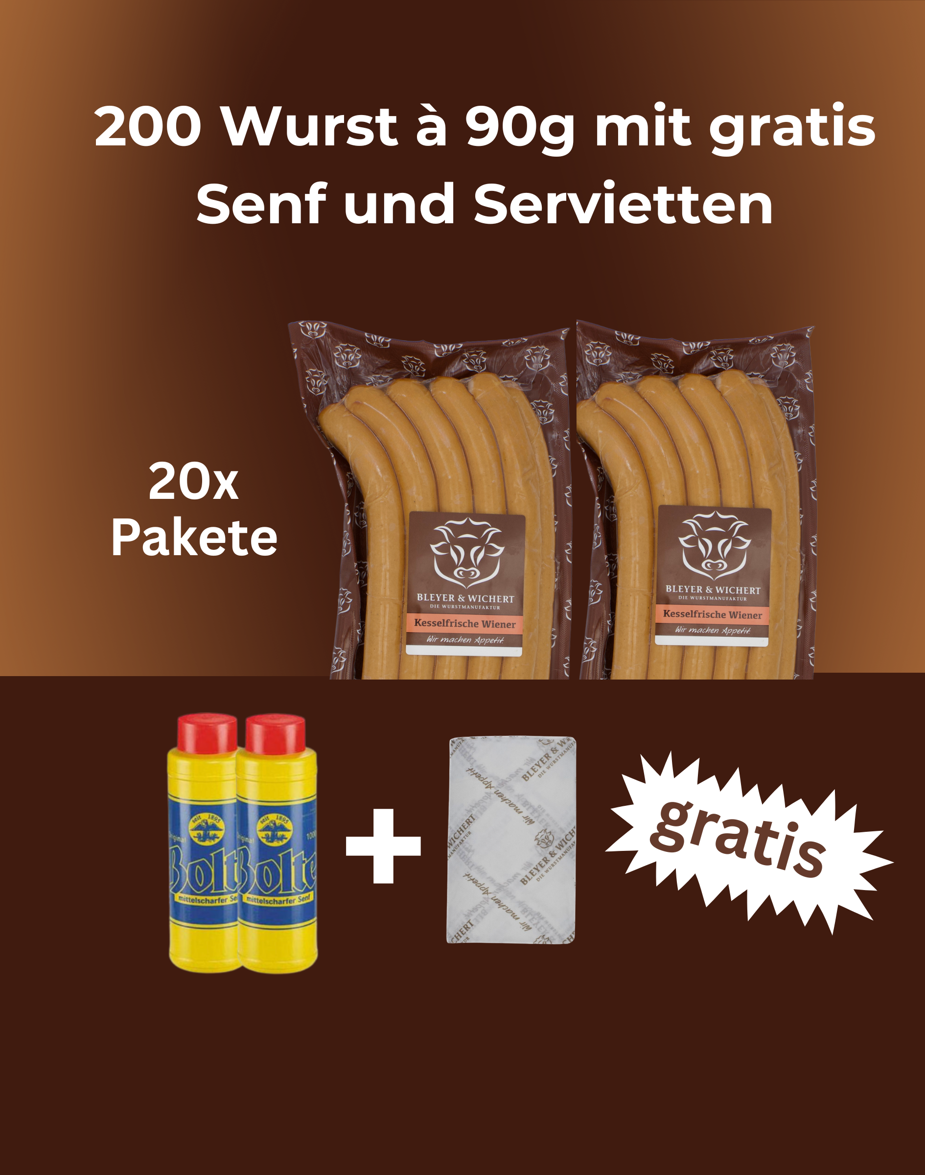 Aktionspaket: 200 Wurst à 90g mit gratis Senf und Servietten Banane, Essen, Obst, Pflanze, Produzieren